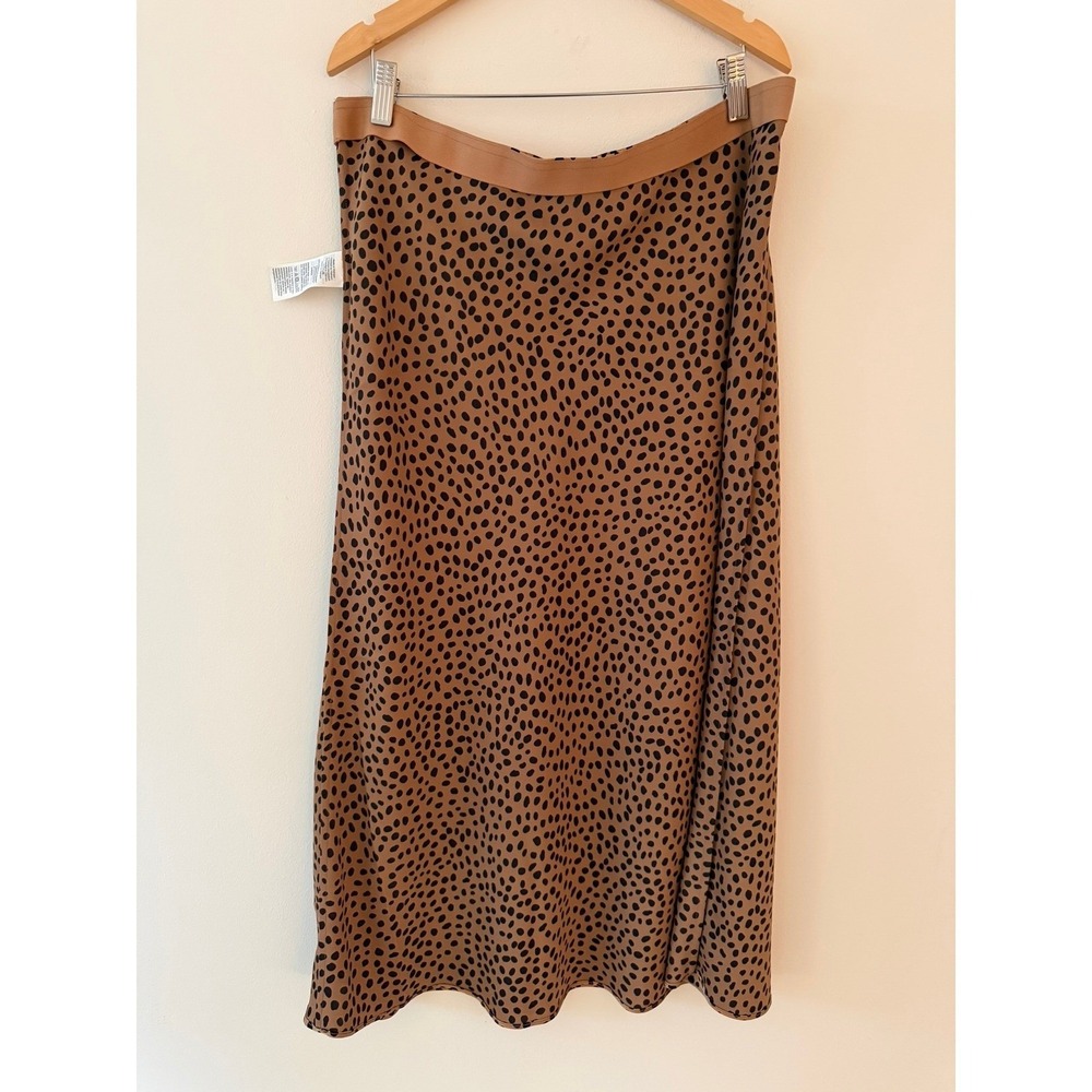NWT J.Crew Slip Skirt in Leopard Dot Black Tan Size Large - Picture 3 of 9